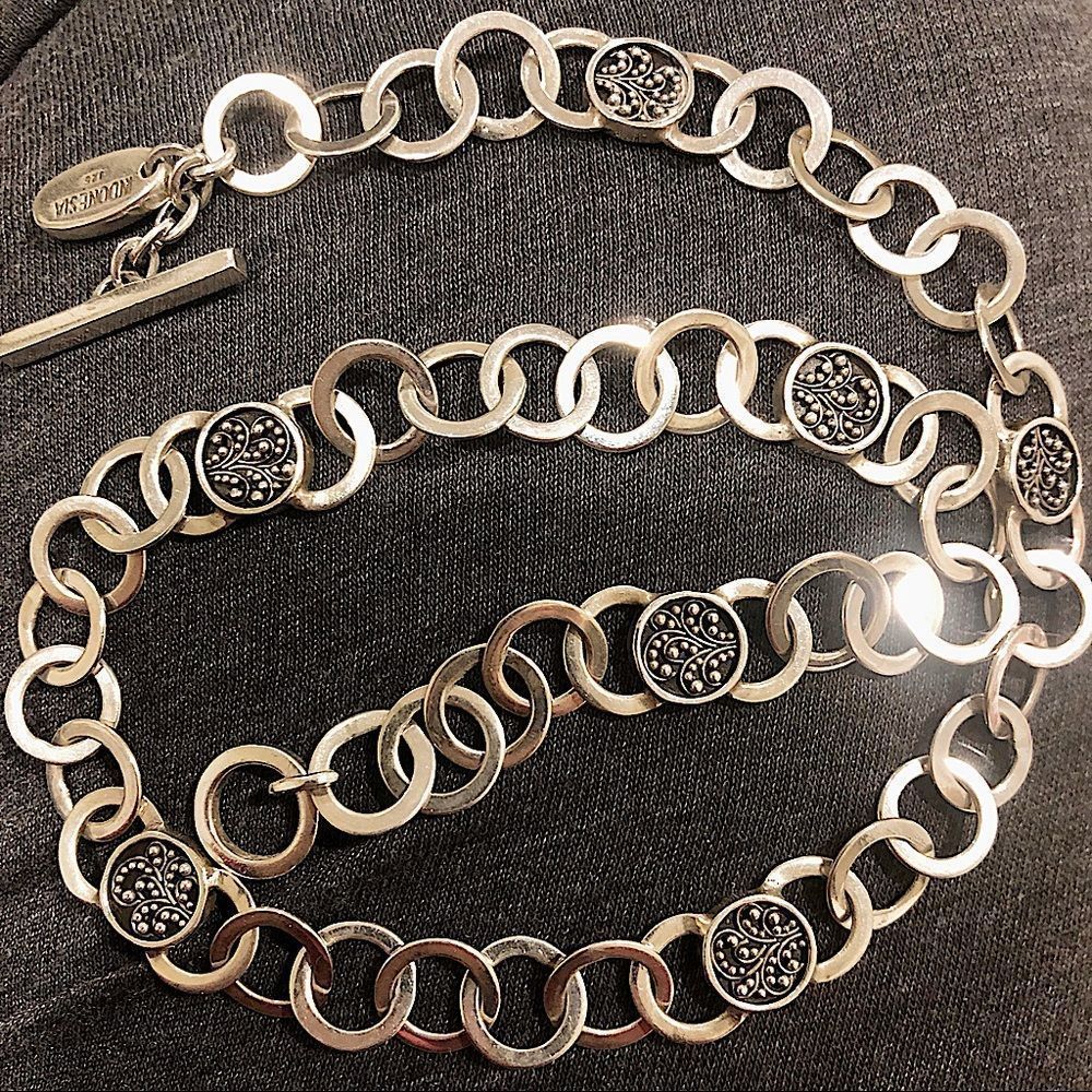 LOIS HILL Sterling Silver Open Link and Granulated Station Necklace